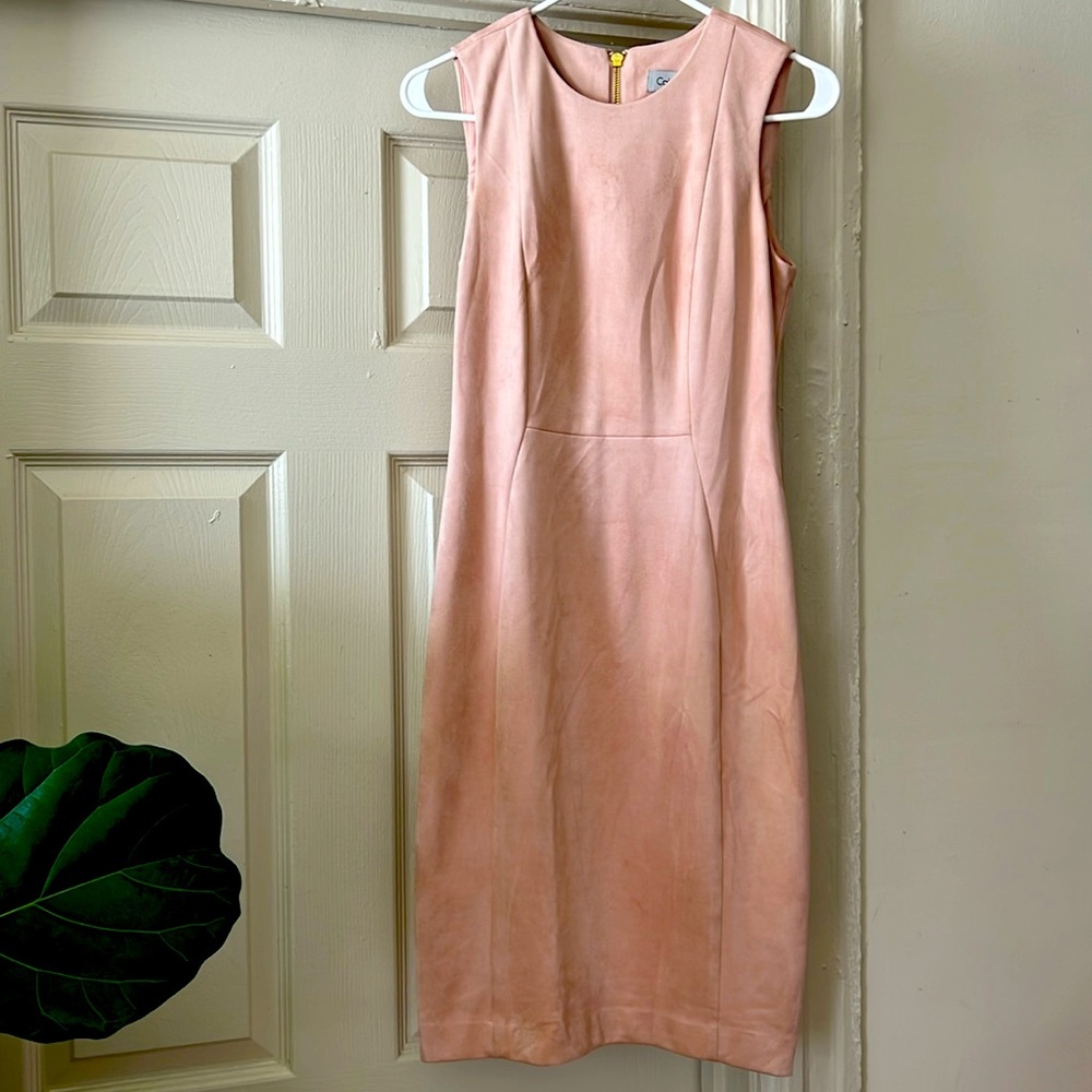 Calvin Klein suede dress in peach, size 4.